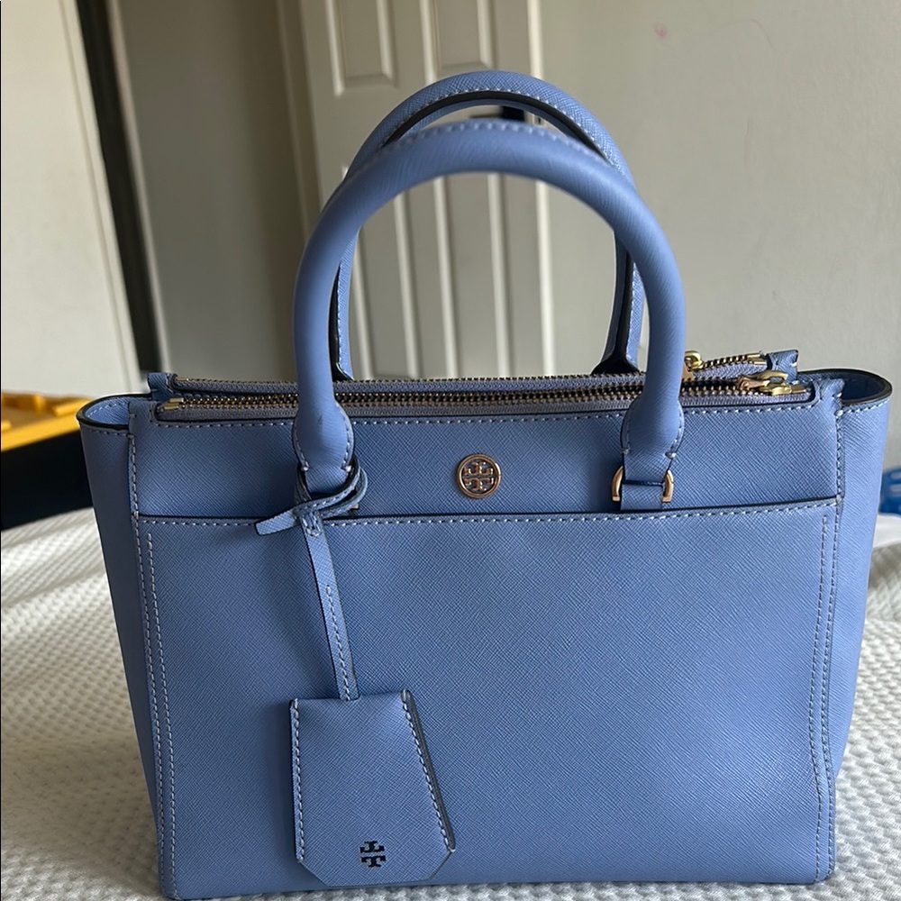 Tory Burch Blue Satchel with Gold Hardware